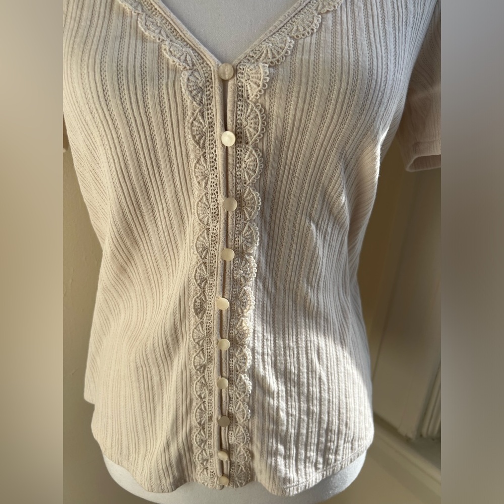 Sezane Maddie Beige Button Down T-shirt Size Small - Picture 8 of 11